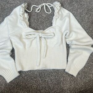 Size Small Cider Cream Long Sleeve Lightweight Sweater with Tie Detail